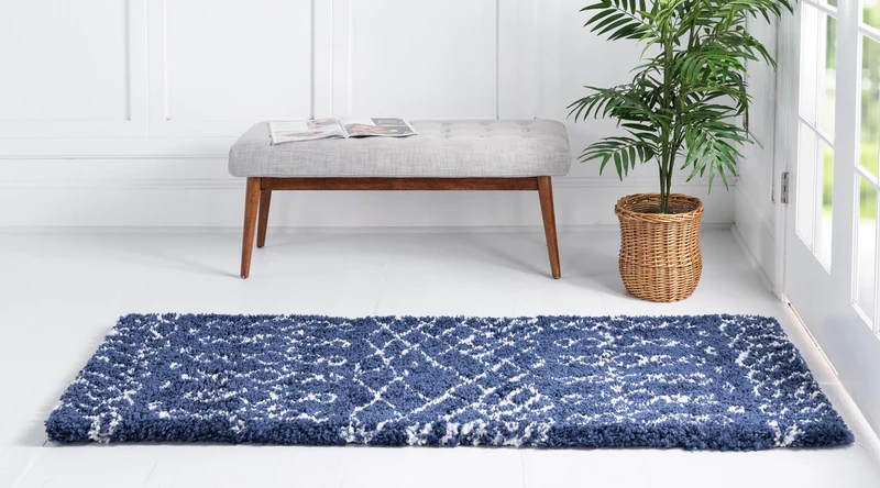 Teppich MARA Shaggy Läufer Marineblau 80x305 cm