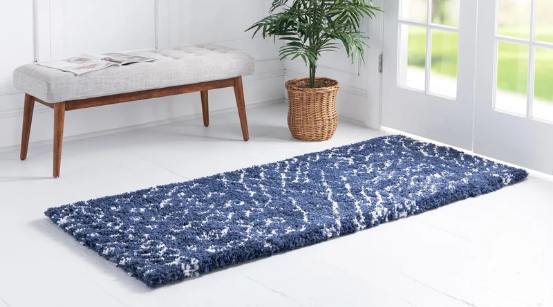 Teppich MARA Shaggy Läufer Marineblau 80x185 cm