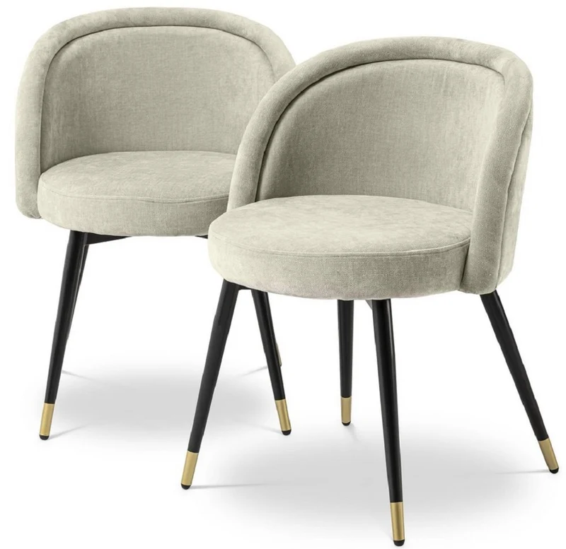 Casa Padrino Luxus Esszimmerstuhl Set Sandfarben / Schwarz / Messing 57,5 x 58 x H. 77 cm - Edle Esszimmerstühle - Luxus Esszimmer Möbel