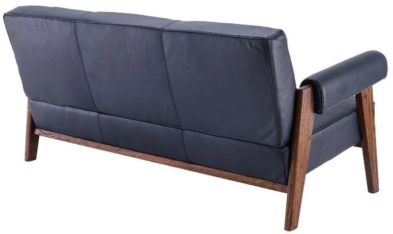 Casa Padrino Luxus Echtleder Sofa Blau / Braun 160 x 78 x H. 74 cm - Wohnzimmer Sofa mit edlem Büffelleder - Wohnzimmer Möbel - Luxus Kollektion