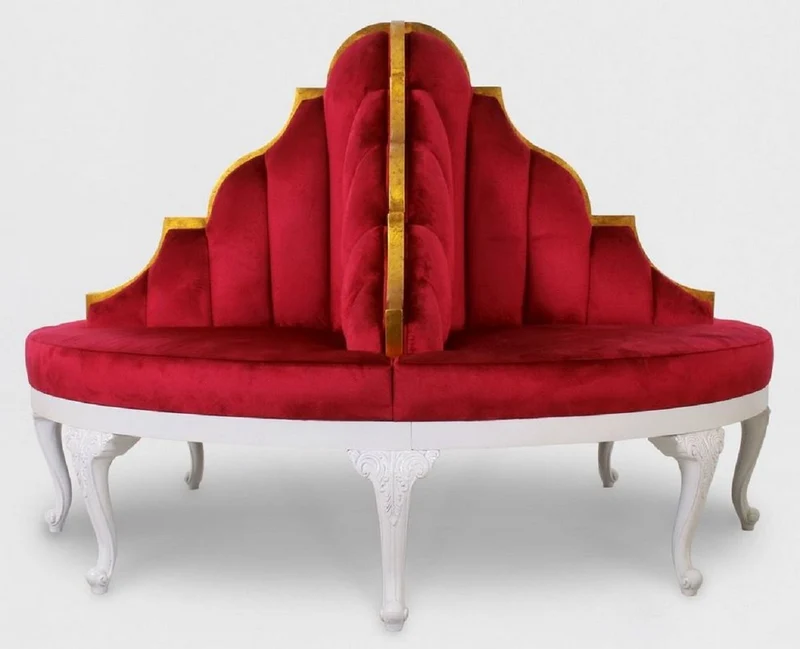 Casa Padrino Luxus Barock Rundsofa Rot / Weiß / Antik Gold - Handgefertigtes rundes Samt Sofa - Barock Hotel & Restaurant Möbel