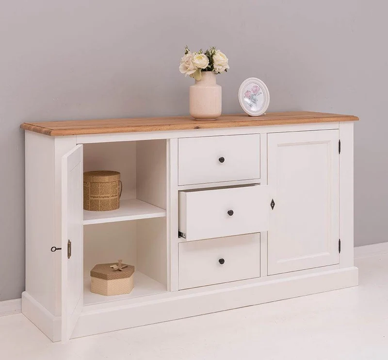 Massivholz Sideboard im Landhausstil mit drei Schubladen und zwei Türen