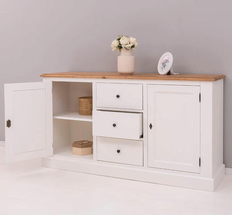 Massivholz Sideboard im Landhausstil mit drei Schubladen und zwei Türen