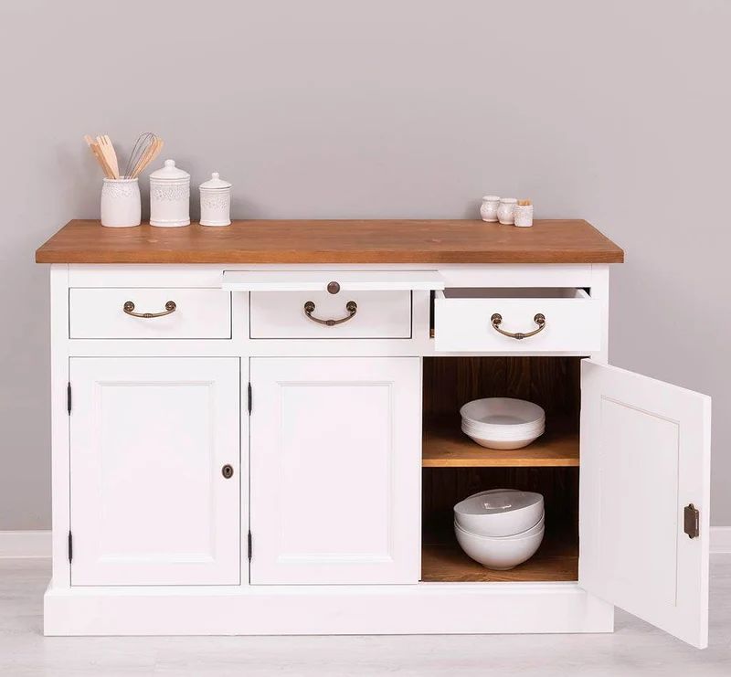 Landhaus Sideboard aus Massivholz im Landhausstil mit 3 Schubladen und Türen