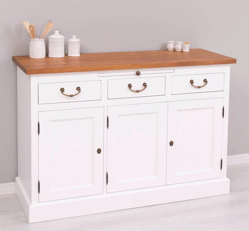 Landhaus Sideboard aus Massivholz im Landhausstil mit 3 Schubladen und Türen