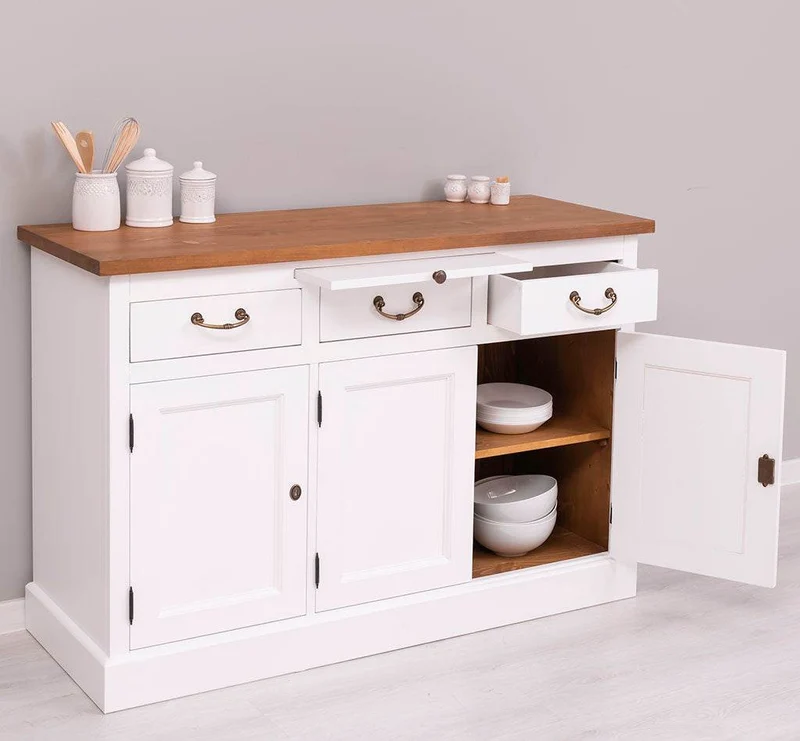 Landhaus Sideboard aus Massivholz im Landhausstil mit 3 Schubladen und Türen