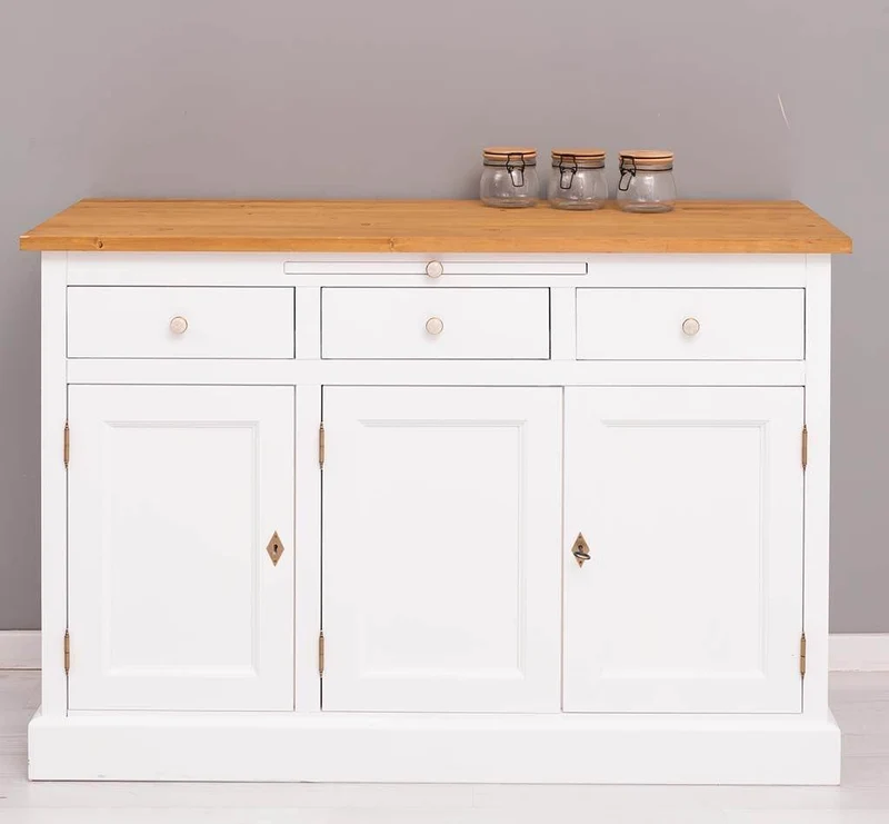 Landhaus Sideboard aus Massivholz im Landhausstil mit 3 Schubladen und Türen