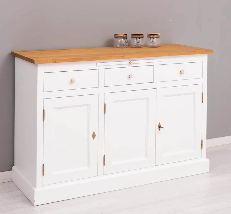 Landhaus Sideboard aus Massivholz im Landhausstil mit 3 Schubladen und Türen