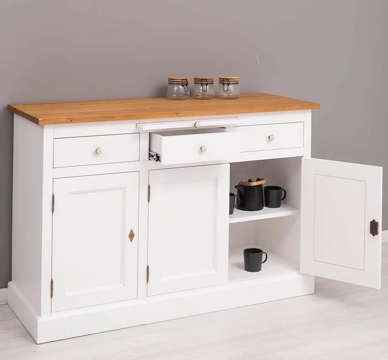 Landhaus Sideboard aus Massivholz im Landhausstil mit 3 Schubladen und Türen