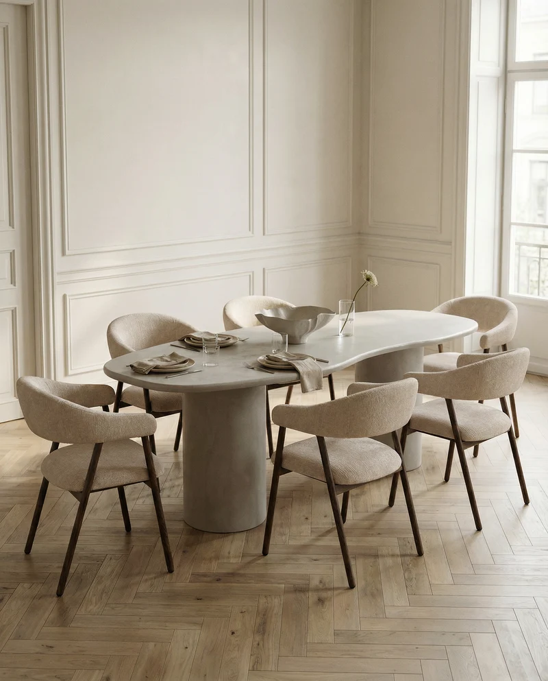 Japandi Eettafel Betonlook, Beige 240cm
