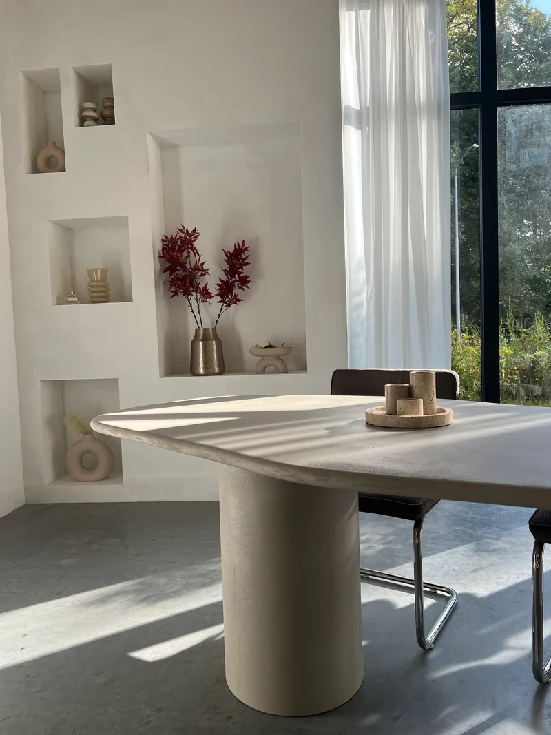 Japandi Eettafel Betonlook, Beige 240cm