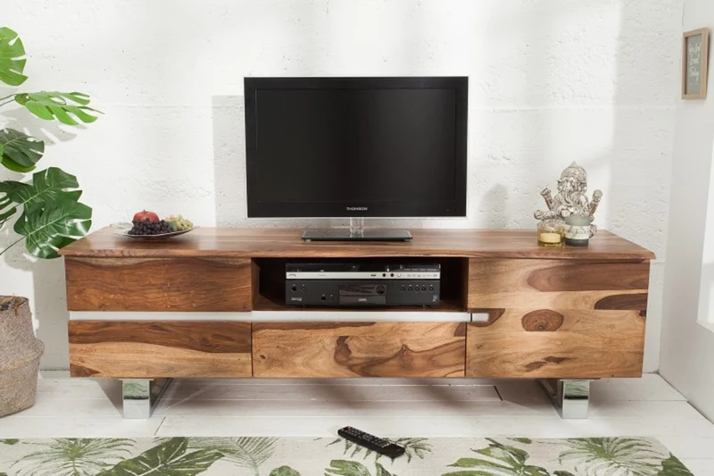 Casa Padrino Designer Fernsehschrank Natur B.160cm x H.50cm x T.45cm - Sideboard - Kommode - Handgefertigt Massivholz!