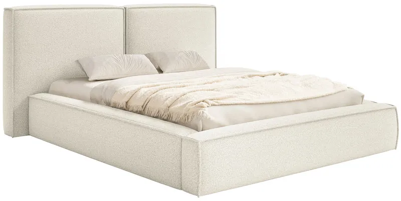 Polsterbett 200x200 cm Tilves mit Stauraum, Metallrahmen, cremefarbenes Bouclé