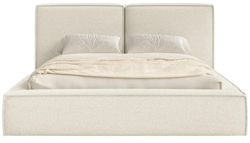 Polsterbett 200x200 cm Tilves mit Stauraum, Metallrahmen, cremefarbenes Bouclé