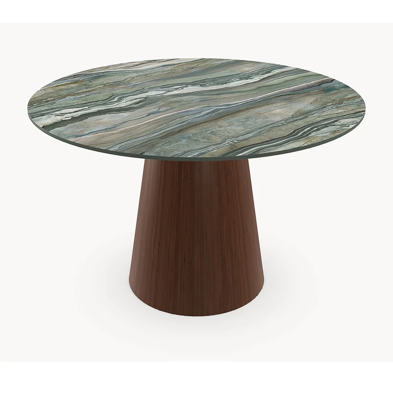 Keramiek Royal Peacock eettafel - Rond - Cone onderstel eiken