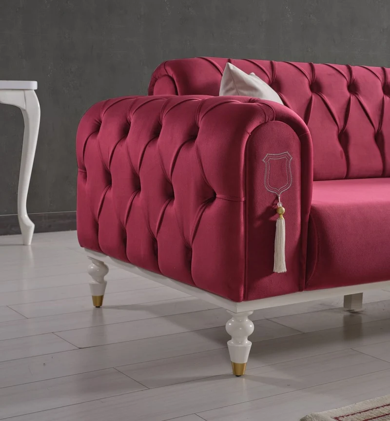 Casa Padrino Luxus Chesterfield Schlafsofa Rot / Weiß / Gold 230 x 95 x H. 83 cm - Wohnzimmer Sofa mit 3 Kissen - Luxus Wohnzimmer Möbel