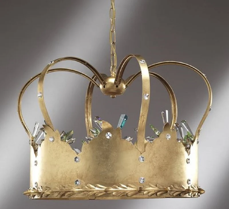 Casa Padrino Luxus Barock LED Kronleuchter Krone Gold / Mehrfarbig Ø 50 x H. 40 cm - Handgefertigter Metall Lüster mit Kristallglas - Barock LED Leuchten