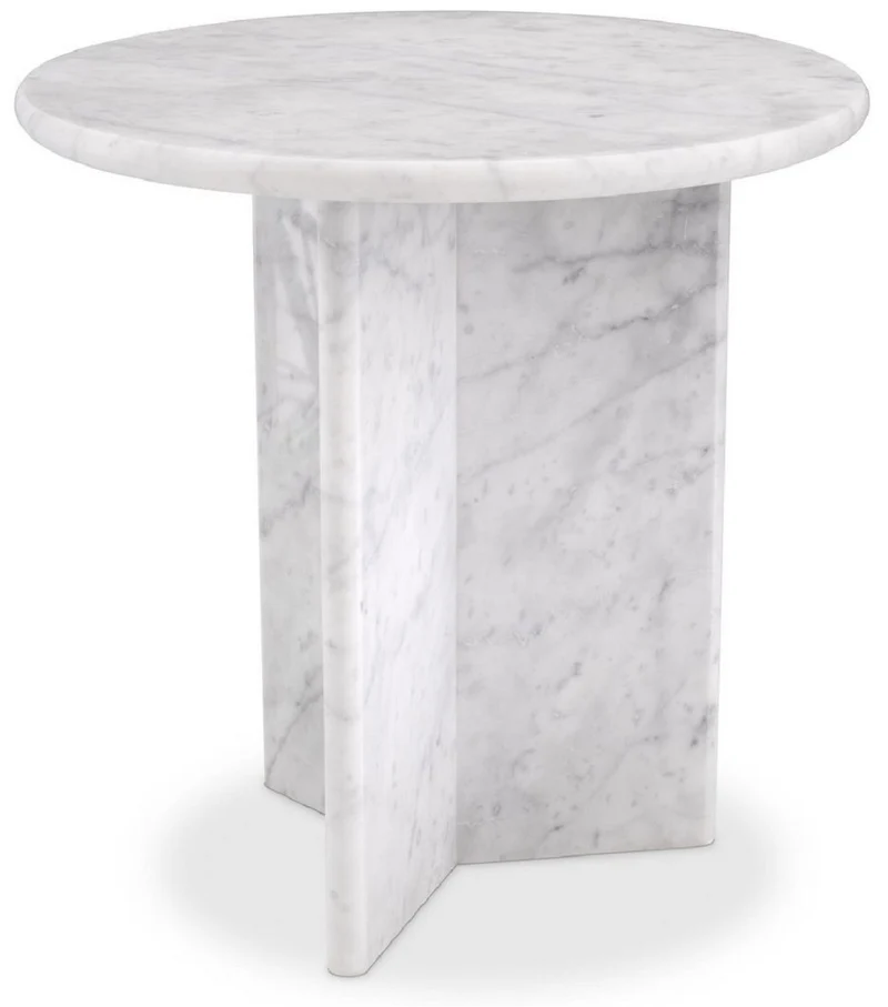 Casa Padrino Luxus Beistelltisch Weiß Ø 45 x H. 45 cm - Runder Beistelltisch aus hochwertigem Carrara Marmor - Luxus Marmor Möbel