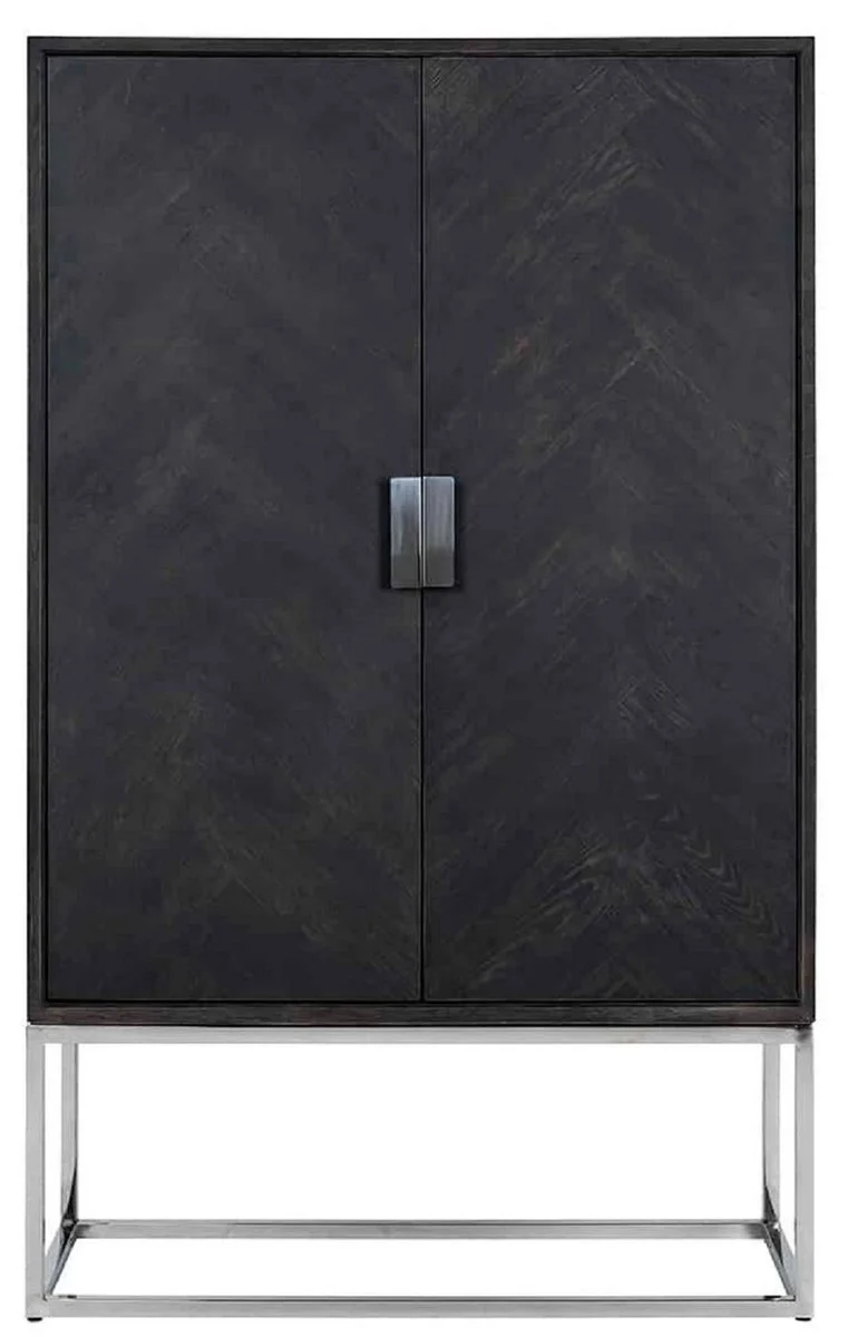 Casa Padrino Luxus Barschrank Schwarz / Silber 108 x 45 x H. 175 cm - Massivholz Schrank mit 2 Türen - Wohnzimmer Möbel - Bar Möbel - Hotel Möbel - Luxus Kollektion