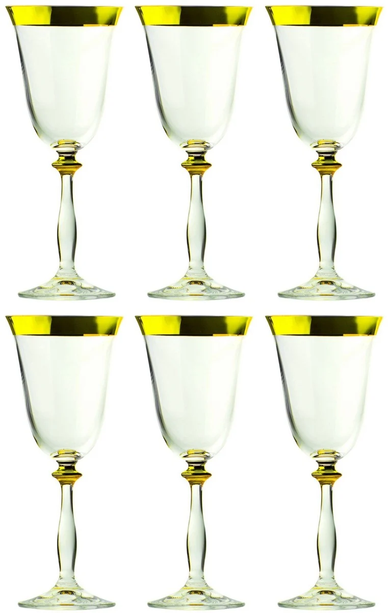 Casa Padrino Luxus Barock Weißweinglas 6er Set Gold Ø 8 x H. 20 cm - Handgefertigte Weingläser - Hotel & Restaurant Accessoires - Luxus Qualität