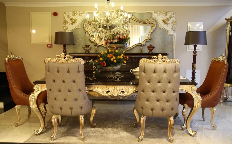 Casa Padrino Luxus Barock Esstisch Dunkelbraun / Gold - Handgefertigter Massivholz Esszimmertisch - Möbel im Barockstil - Edel & Prunkvoll