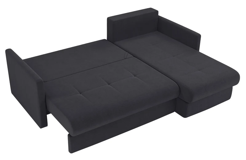 Ecksofa mit Schlaffunktion Lorro, L-förmig, universell mit zwei Stauraumfächern, graphitfarbener Chenillestoff