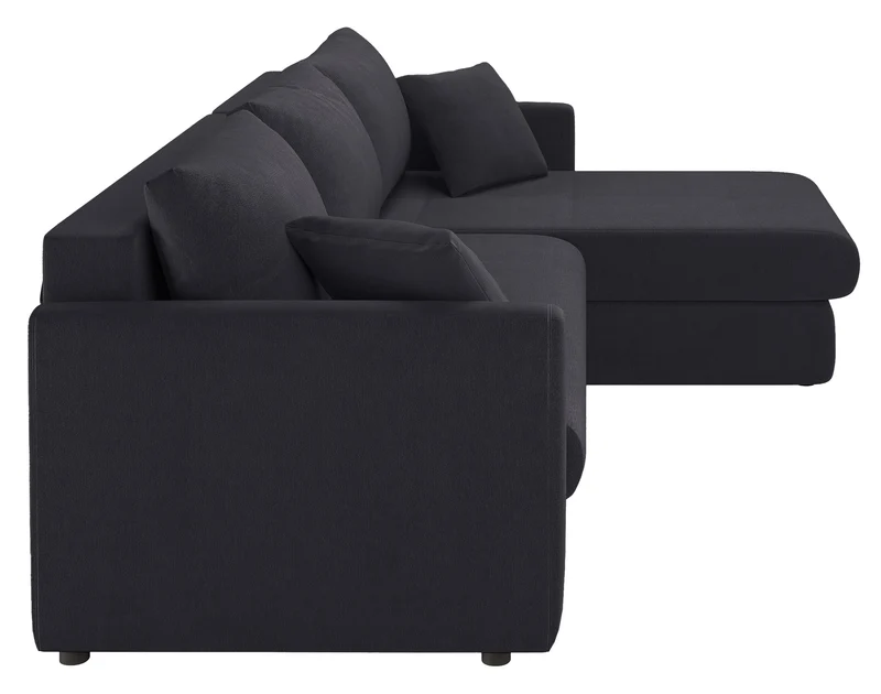 Ecksofa mit Schlaffunktion Lorro, L-förmig, universell mit zwei Stauraumfächern, graphitfarbener Chenillestoff