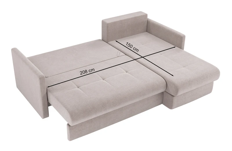 Ecksofa mit Schlaffunktion Lorro, L-förmig, universell mit zwei Stauraumfächern, graphitfarbener Chenillestoff