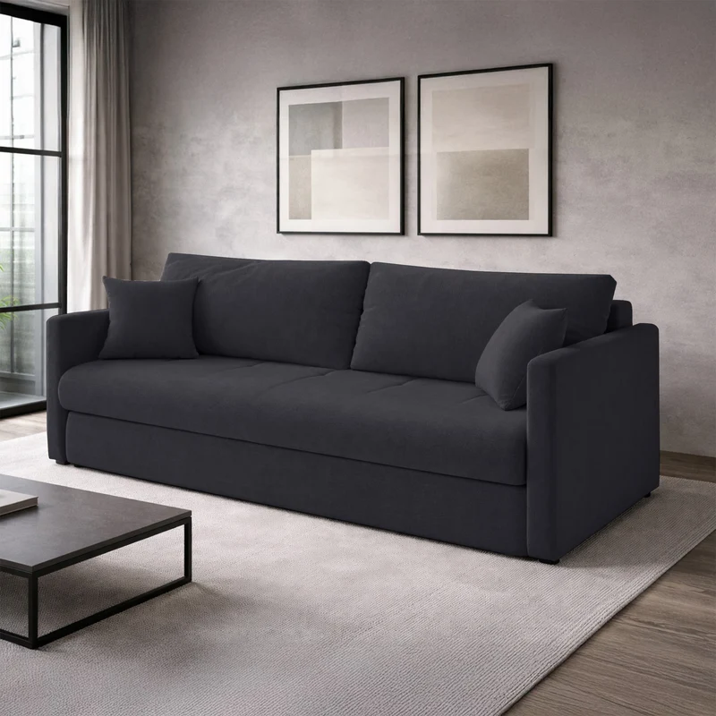 Dreisitziges ausklappbares Sofa Lorro mit Stauraum, Graphit Chenille