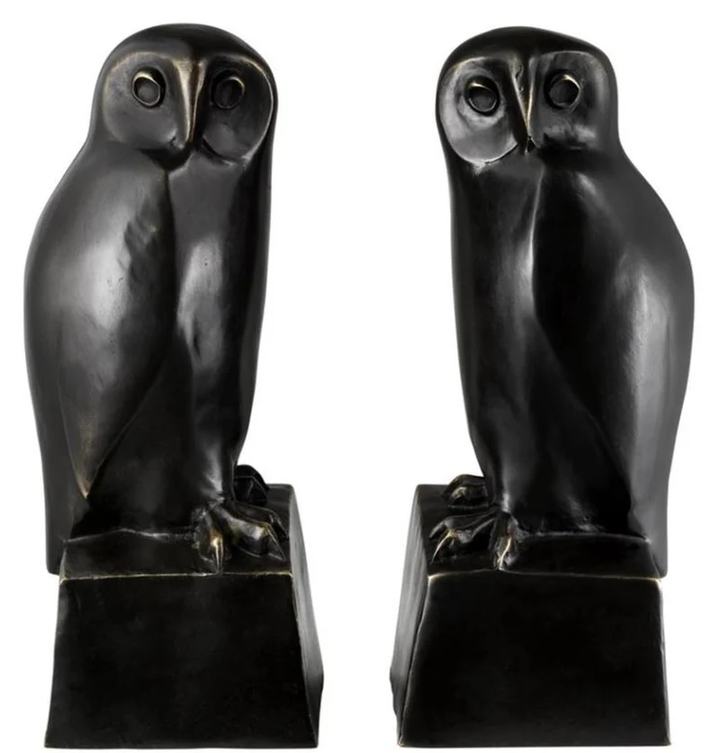 Casa Padrino Designer Bronze Eulen Buchstützen 2er Set - Luxus Bronzefiguren