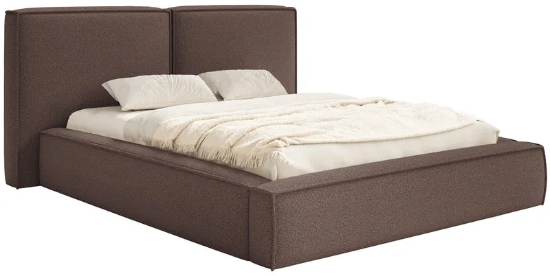 Polsterbett 140x200 cm Tilves mit Stauraum, Metallrahmen, braunes Bouclé