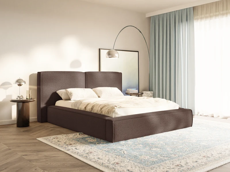 Polsterbett 140x200 cm Tilves mit Stauraum, Metallrahmen, braunes Bouclé