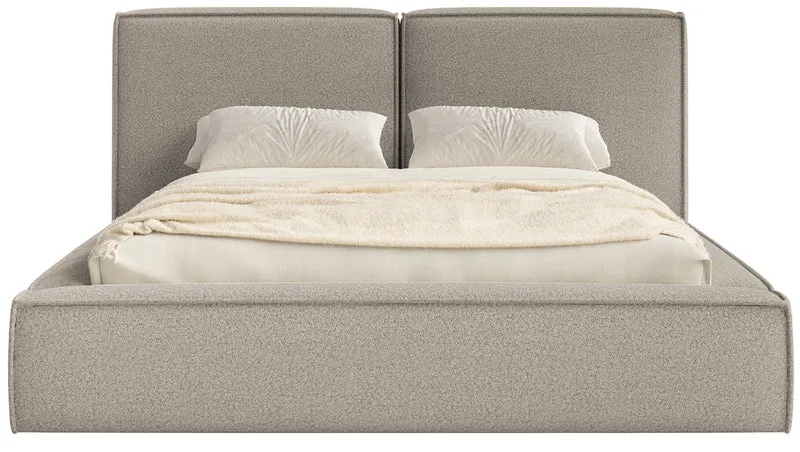Gepolstertes Bett 160x200 cm Tilves mit Stauraum, Metallrahmen, grau-braunes Bouclé