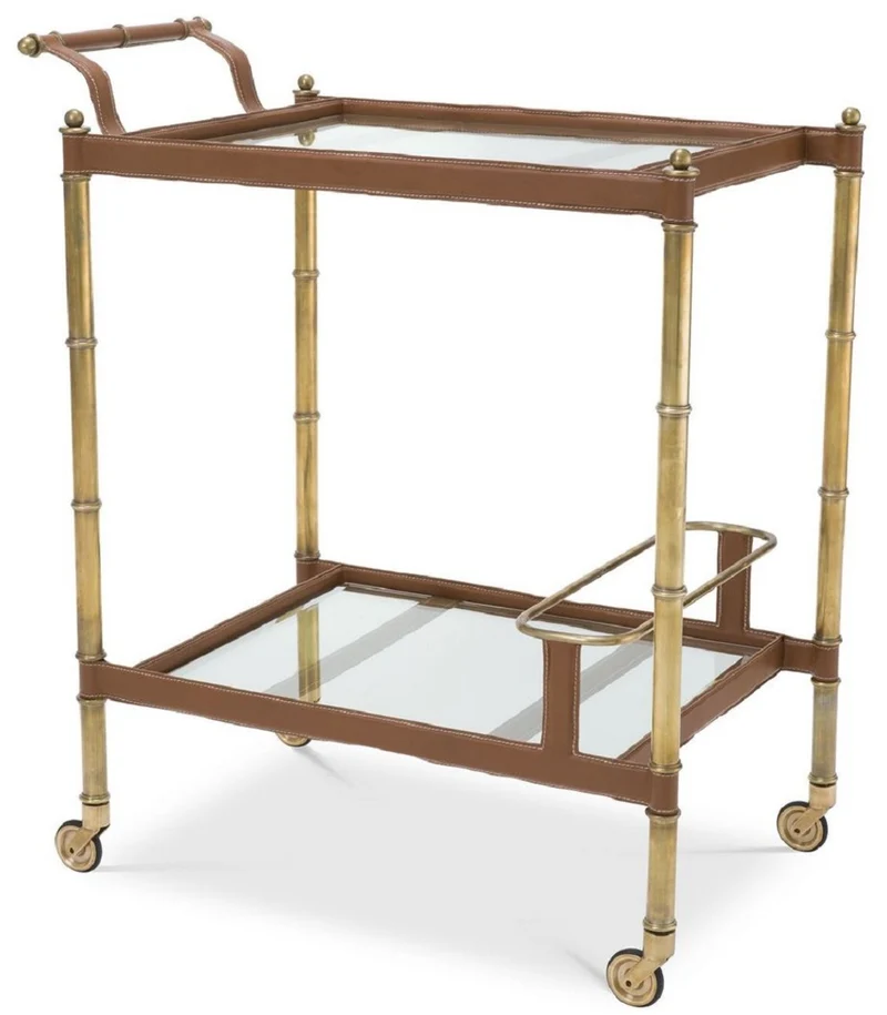 Casa Padrino Luxus Servierwagen Vintage Messingfarben / Braun 74 x 44,5 x H. 84 cm - Hotel Restaurant Gastronomie Trolley - Luxus Accessoires