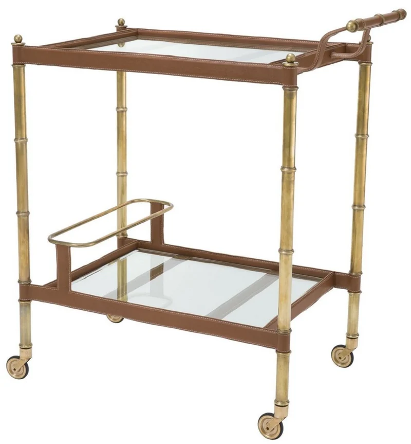 Casa Padrino Luxus Servierwagen Vintage Messingfarben / Braun 74 x 44,5 x H. 84 cm - Hotel Restaurant Gastronomie Trolley - Luxus Accessoires