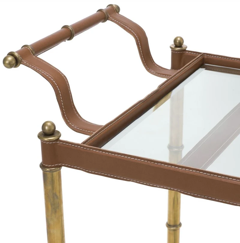 Casa Padrino Luxus Servierwagen Vintage Messingfarben / Braun 74 x 44,5 x H. 84 cm - Hotel Restaurant Gastronomie Trolley - Luxus Accessoires