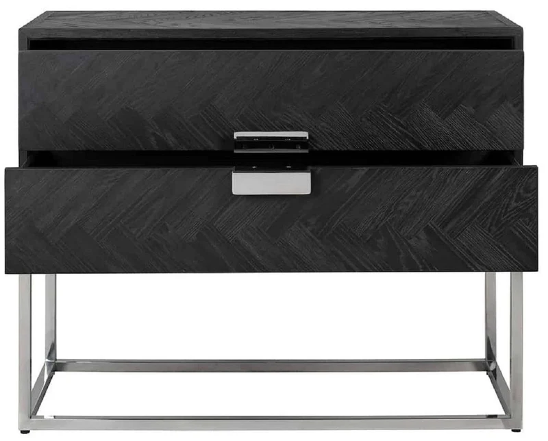 Casa Padrino Luxus Massivholz Kommode mit 2 Schubladen Schwarz / Silber 108 x 45 x H. 87 cm - Wohnzimmer Möbel - Hotel Möbel - Luxus Kollektion