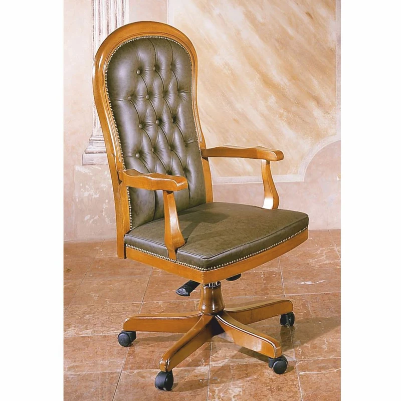Casa Padrino Luxus Chesterfield Bürostuhl Vintage Grün / Braun 59 x 65 x H. 116 cm - Höhenverstellbarer Schreibtischstuhl mit Echtleder - Chesterfield Büromöbel - Luxus Qualität - Made in Italy