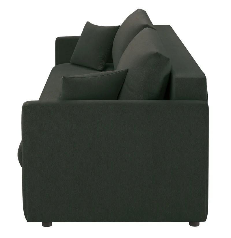 Dreisitziges ausklappbares Sofa Lorro mit Stauraum, dunkelgrüner Chenille-Bezug