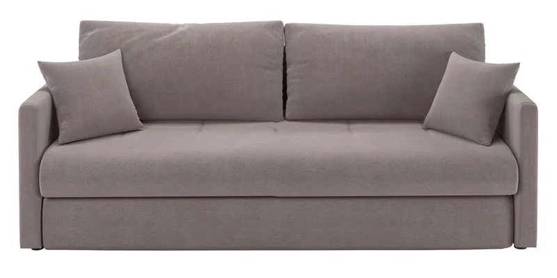 Dreisitziges ausklappbares Sofa Lorro mit Stauraum, hellbraunes Chenille