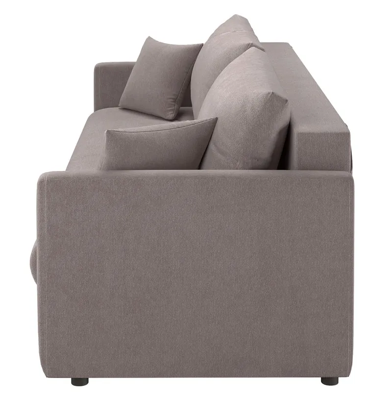 Dreisitziges ausklappbares Sofa Lorro mit Stauraum, hellbraunes Chenille