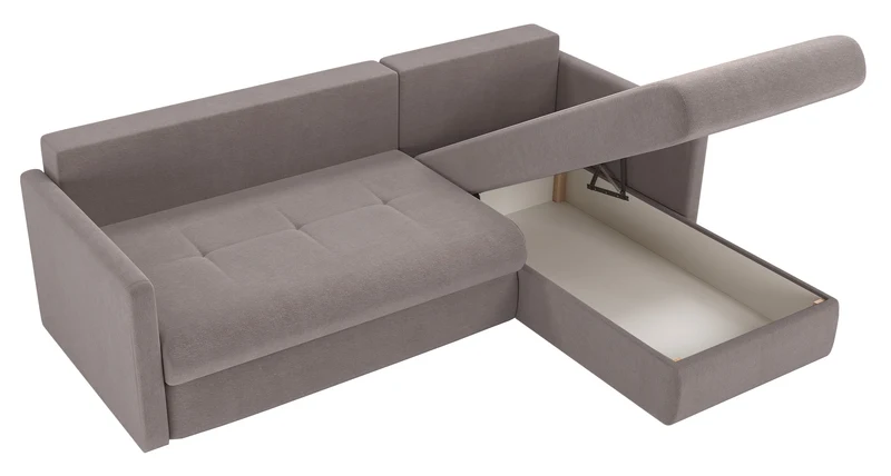 Ecksofa mit Schlaffunktion Lorro, L-förmig, universell mit zwei Stauräumen, hellbrauner Chenille-Bezug