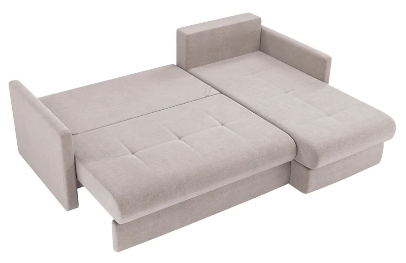 Ecksofa mit Schlaffunktion Lorro, L-förmig, universell, mit zwei Stauraumfächern, grau-beige Chenille