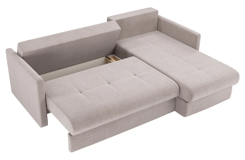 Ecksofa mit Schlaffunktion Lorro, L-förmig, universell, mit zwei Stauraumfächern, grau-beige Chenille