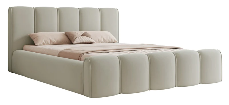 Polsterbett 180x200 cm Moenne mit Stauraum, Metallrahmen, beige Velours, wasserabweisend