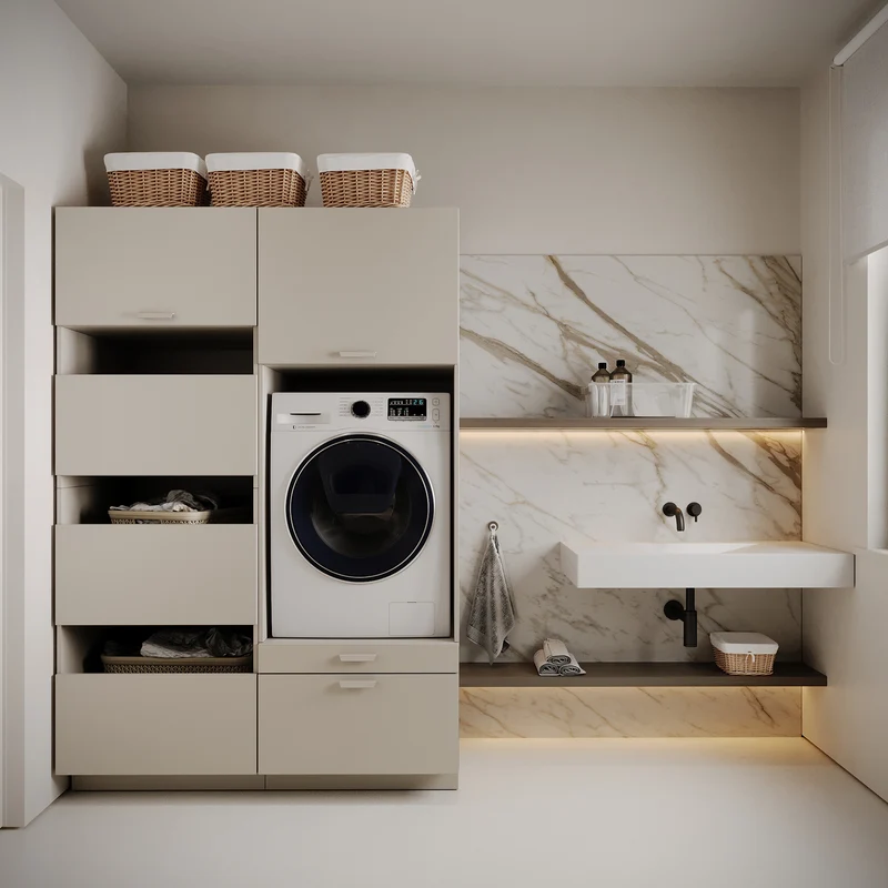 Stehender Badezimmerschrank mit vier Türen Holv 68 cm Kaschmir