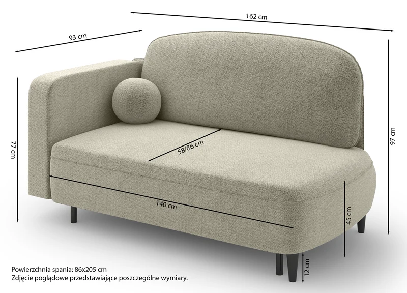 Ausziehbare Liege Pinkio linksseitig mit Stauraum, dunkelbeige Chenille
