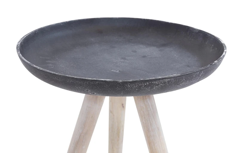 Beistelltisch SAND CASTED 35 cm Metall Platte, Beine Holz