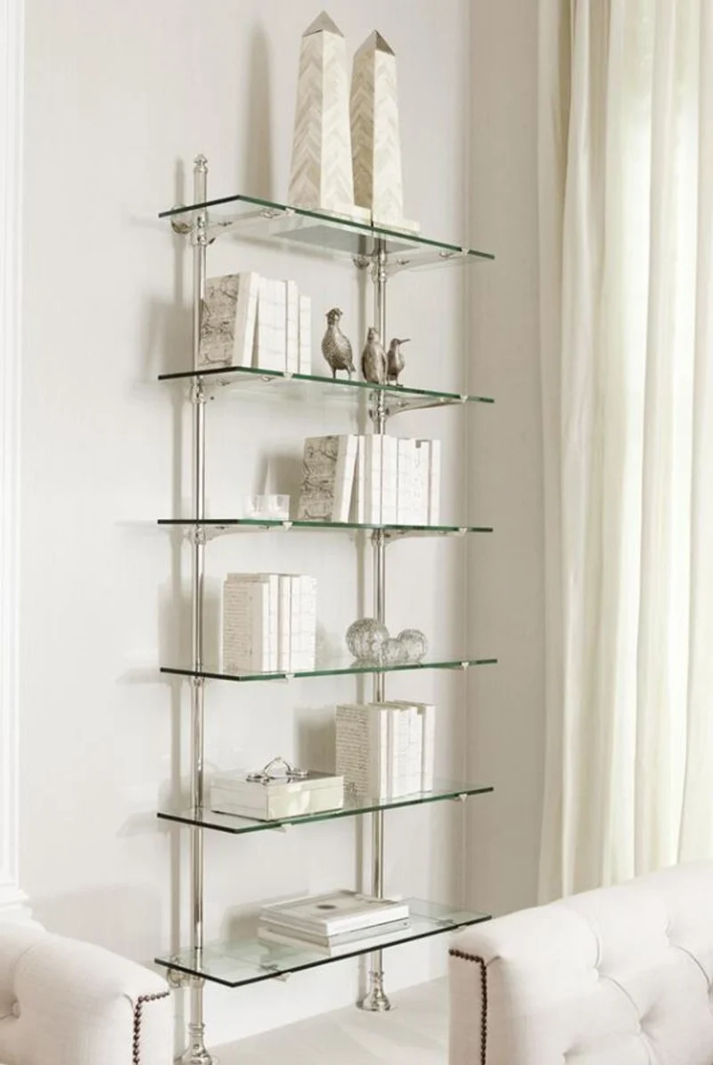 Casa Padrino Designer Wandregal Silber 100 x 41 x H. 240 cm - Luxus Wohnzimmer Möbel