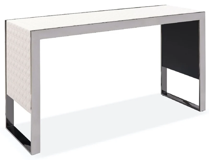 Casa Padrino Luxus Konsole Creme / Silber 120 x 40 x H. 64 cm - Rechteckiger Edelstahl Konsolentisch mit gemustertem Echtleder - Luxus Möbel